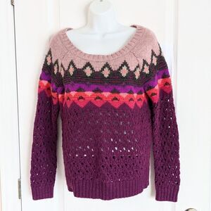 AMERICAN EAGLE sweater CHUNKY knit wide neckline multicolor size Medium @M2